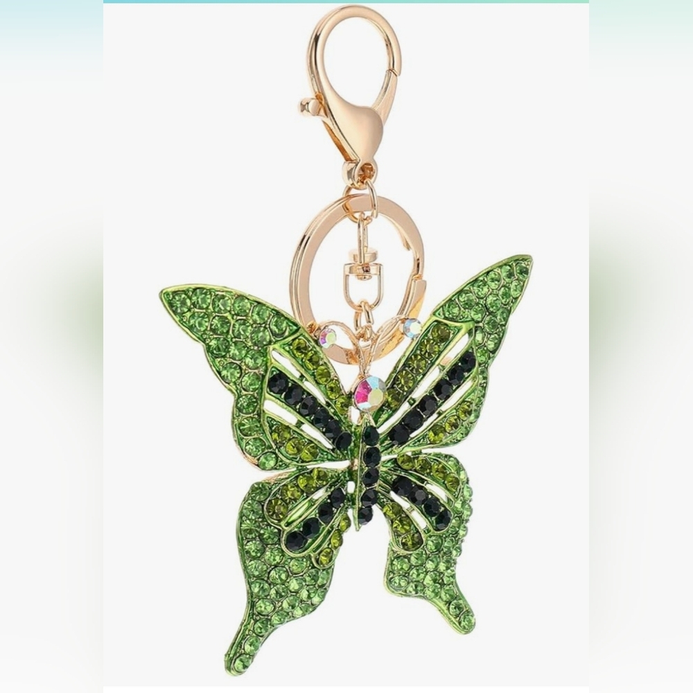 Butterfly Rhinestone Keychain Green - Picture 3 of 6